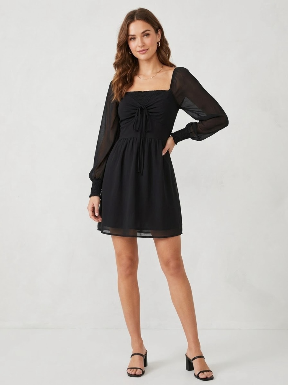 Hollister Black Square-Neck Long-Sleeve Mini Dress size small